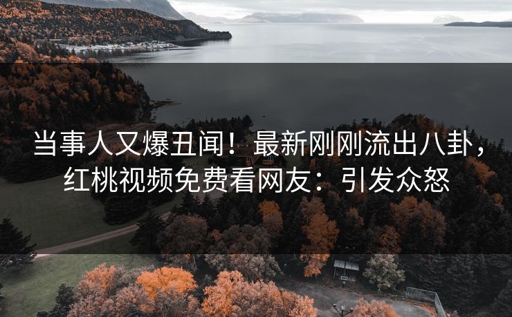 当事人又爆丑闻！最新刚刚流出八卦，红桃视频免费看网友：引发众怒